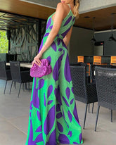 Büro Baumwolle Ärmellos Maxi Große Bild Strap Typ Gedruckt Lila Hohe Taille Wrap Overalls